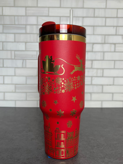 40oz Full Wrap Christmas Tumbler - Red/Gold
