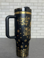 40oz Full Wrap Christmas Tumbler - Black/Gold (Copy) &mdash; view 1