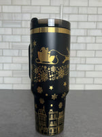 40oz Full Wrap Christmas Tumbler - Black/Gold (Copy) &mdash; view 2