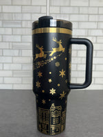 40oz Full Wrap Christmas Tumbler - Black/Gold (Copy) &mdash; view 3